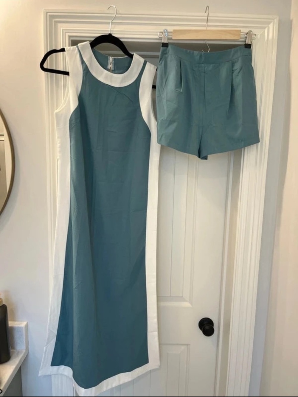 Amazon Teal and White Panel Maxi Dress and Shorts Set